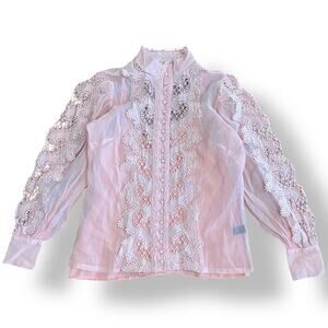 Boston Proper‎ Pink Cutout Lace Button Up Drama Sleeve Shirt Size Small